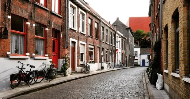 Belgium brick road with bikes