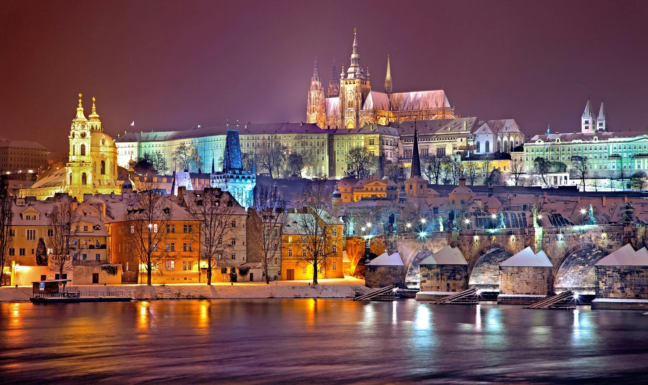 Beautiful city view in winter of Czech