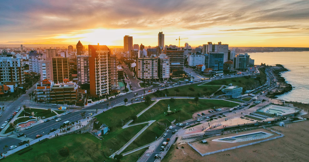 city skyline at sunset