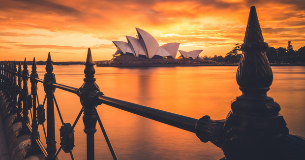 australia sunset in sydney port