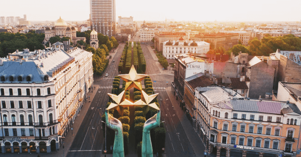 street view of latvia with famous statue