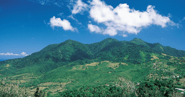 Green mountains in distance