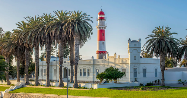 colorful lighthouse in Nambia