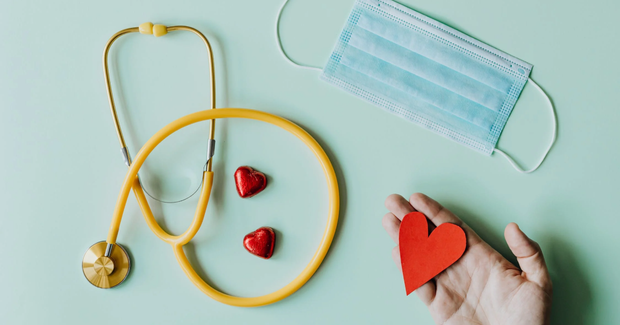 medical supplies with paper hearts