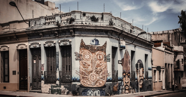 old building with street art